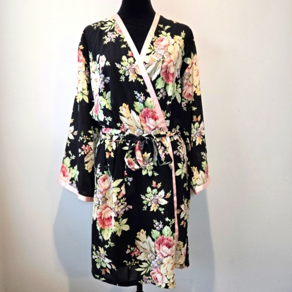 Oscar De La Renta Pink Label Women's Floral Kimono Nightgown Robe Medium